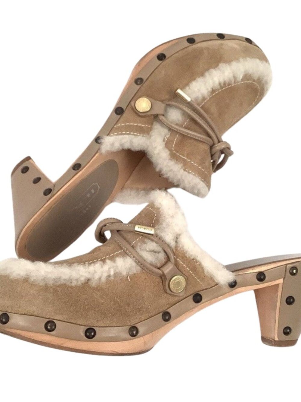 Size 7 Tan Suede Women's Shearling Mules Coach Fall 2024